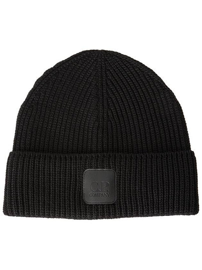 Extra Fine Merino Wool Logo Beanie Black - CP COMPANY - BALAAN 2