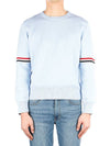 Cotton Milano Stitch Stripe Armband Crewneck Knit Top Light Blue - THOM BROWNE - BALAAN 2