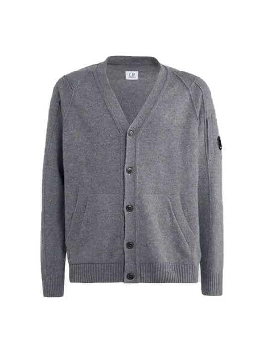 Men's Lens Wappen Lambswool Cardigan Grey - CP COMPANY - BALAAN 1