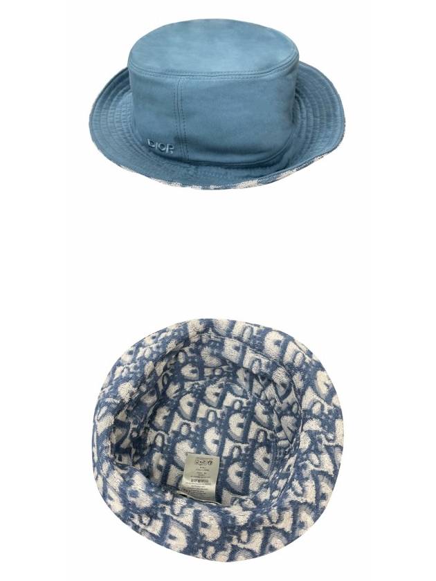 Embroidered Logo Reversible Cotton Bucket Hat Blue - DIOR - BALAAN 5