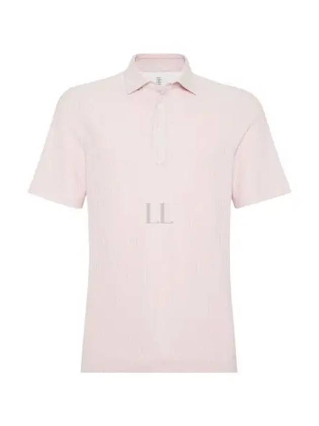 Ribbed Knit Short Sleeve Polo Shirt Pink - BRUNELLO CUCINELLI - BALAAN 2