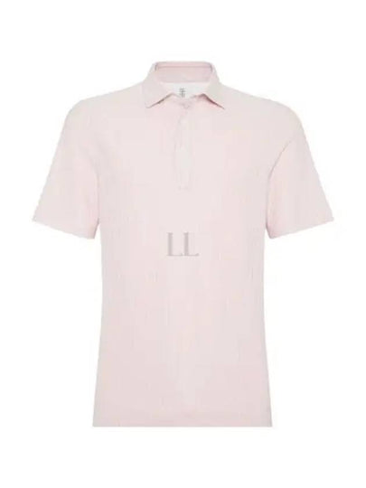 Ribbed Knit Short Sleeve Polo Shirt Pink - BRUNELLO CUCINELLI - BALAAN 2