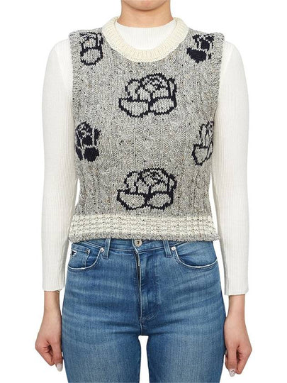 Rose intarsia cable knit top light gray - THOM BROWNE - BALAAN 2