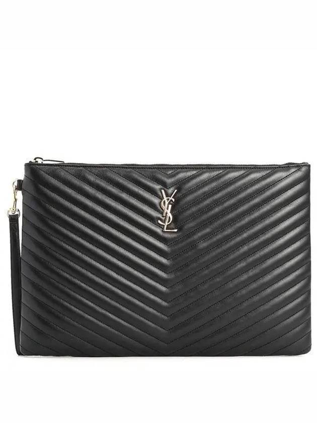 Gold Monogram Document Holder In Matelasse Leather Black - SAINT LAURENT - BALAAN 2