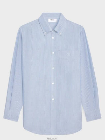 Tomboy Striped Silk Long Sleeve Shirt Light Blue - CELINE - BALAAN 2