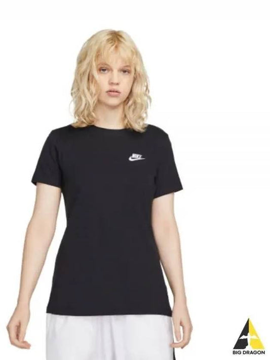 Women's NSW Club Short Sleeve T-Shirt Black - NIKE - BALAAN