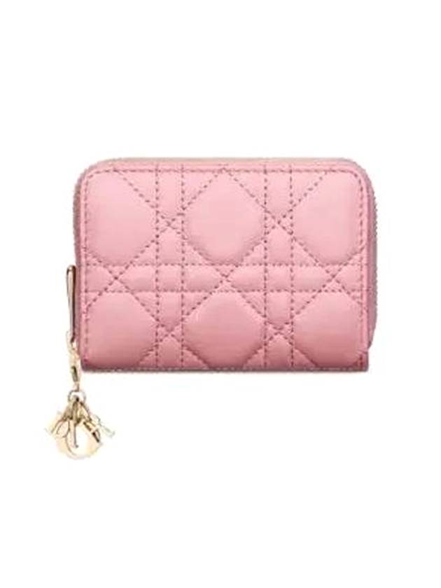 Lady Voyageur Cannage Lambskin Small Coin Wallet Melocoton Pink - DIOR - BALAAN 1