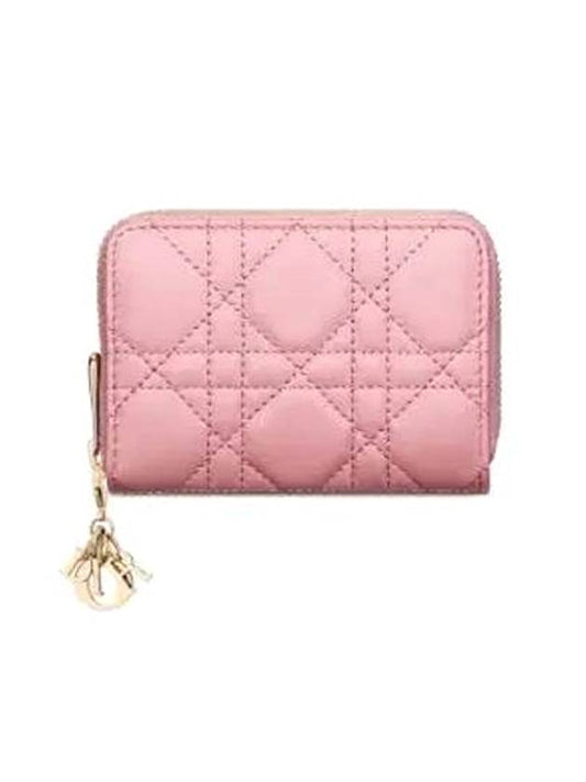 Lady Voyageur Cannage Lambskin Small Coin Wallet Melocoton Pink - DIOR - BALAAN 1