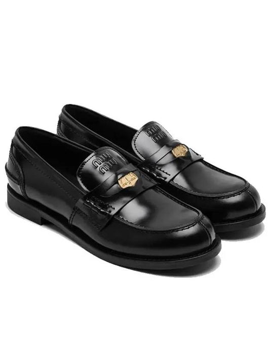 Brushed Leather Penny Loafers Black - MIU MIU - BALAAN 2