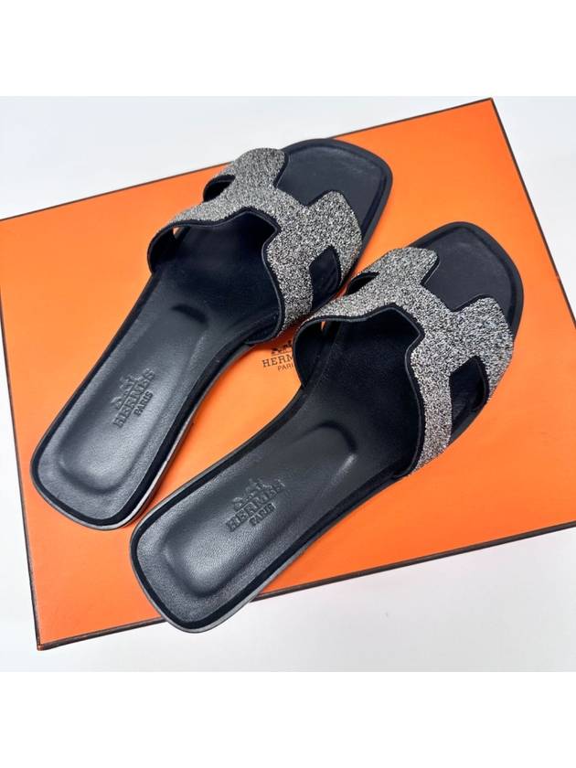 Glitter Oran Sandals Slippers Black - HERMES - BALAAN 3