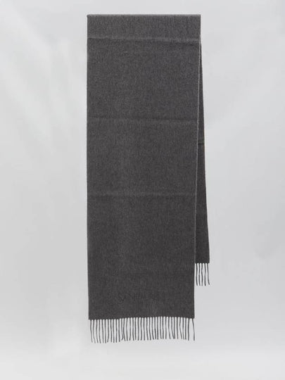 Logo Embroidered Cashmere Muffler Graphite - SAINT LAURENT - BALAAN 2