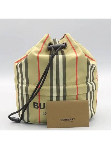 8026737 Archive Beige Icon Stripe Nylon Drawstring Bucket Pouch - BURBERRY - BALAAN 1