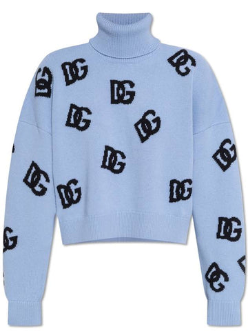 Dolce & Gabbana Turtleneck With Logo, Women's, Blue - DOLCE&GABBANA - BALAAN 1