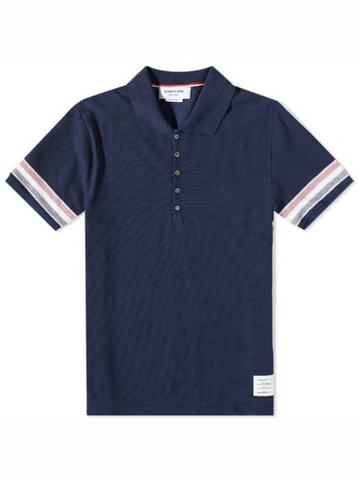 Men's RWB Stripe Cotton Polo Shirt Navy - THOM BROWNE - BALAAN 2