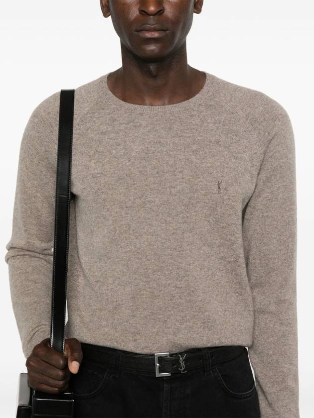 Cassandre crew neck long sleeve knit top beige - SAINT LAURENT - BALAAN 6