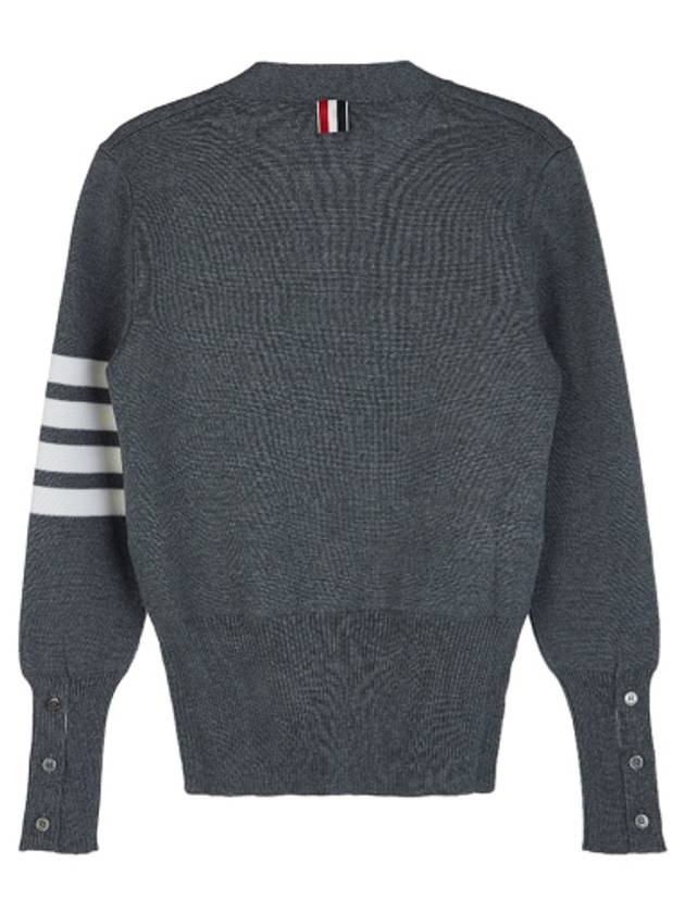 Milano Stitch 4 Bar Classic V Neck Fine Merino Wool Cardigan Medium Grey - THOM BROWNE - BALAAN 3