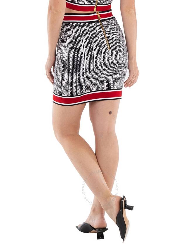 Balmain Ladies Noir / Blanc / Rouge Monogram Knitted Miniskirt, Brand Size 40 (US Size 8) - BALMAIN - BALAAN 3