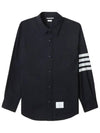 4 Bar Stripe Plain Weaving Wool Long Sleeve Shirt Navy - THOM BROWNE - BALAAN 3