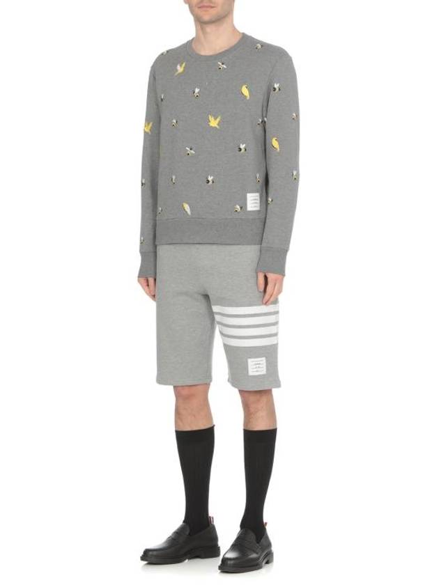 Embroidered Crew Neck Cotton Sweatshirt Grey - THOM BROWNE - BALAAN 4