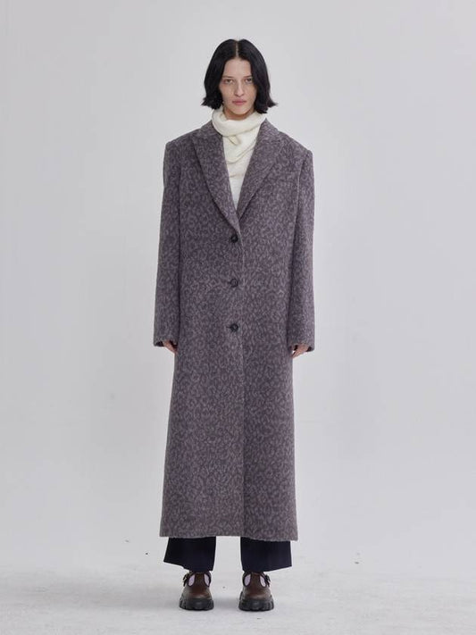 Leopard Jacquard Peton Long Straight Coat Gray - LIE - BALAAN 2