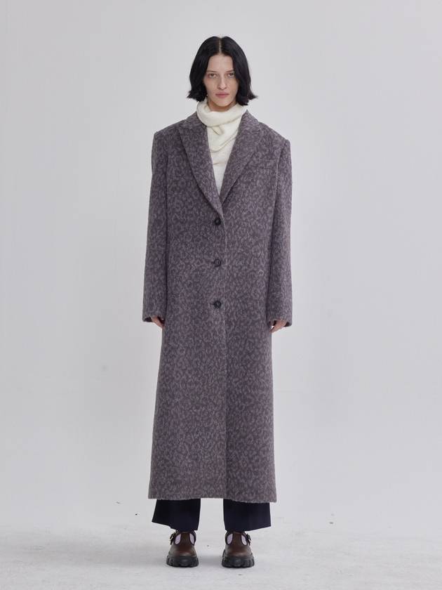 Leopard Jacquard Peton Long Straight Coat Gray - LIE - BALAAN 1