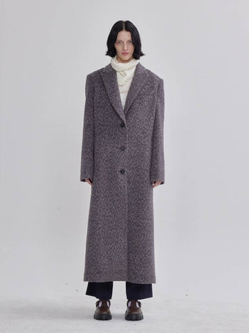 Leopard Jacquard Peton Long Straight Coat Gray - LIE - BALAAN 1