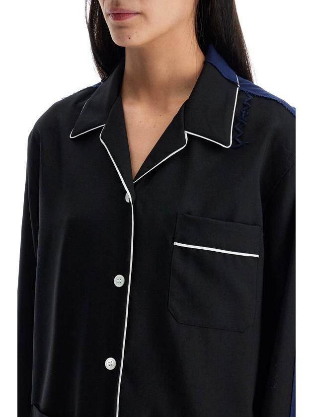 black wool shirt with white stitching - MARNI - BALAAN 4