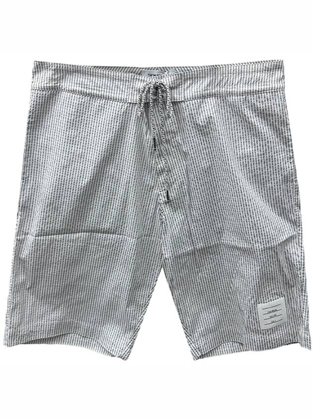 Men's Seersucker 4 Bar Drawstring Board Swim Shorts Grey - THOM BROWNE - BALAAN 2