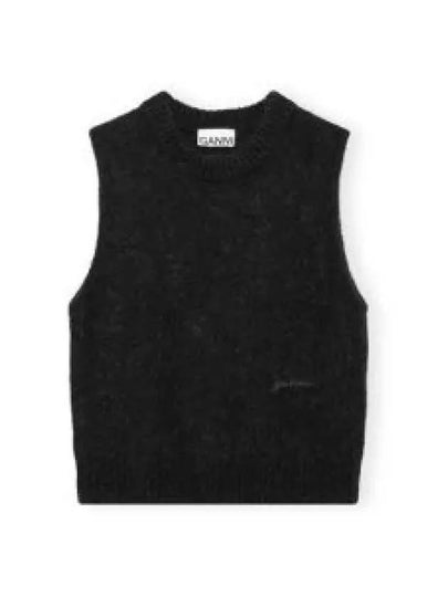 Brushed Alpaca O Neck Vest Knit Top Black - GANNI - BALAAN 2