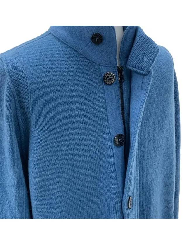 Wappen High Neck Button Up Wool Cardigan Blue - STONE ISLAND - BALAAN 7