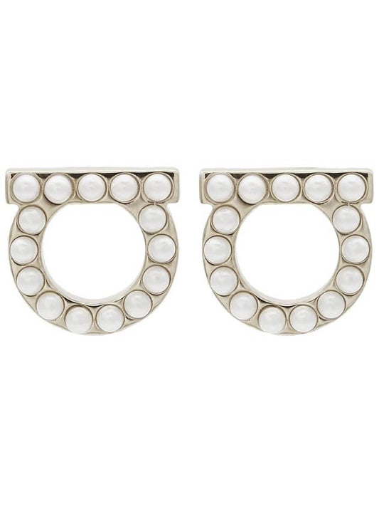 Gancini Pearl Earrings Silver - SALVATORE FERRAGAMO - BALAAN 2