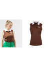 Golf Color Contrast Collar Sleeveless T-Shirt Brown - HENRY STUART - BALAAN 3