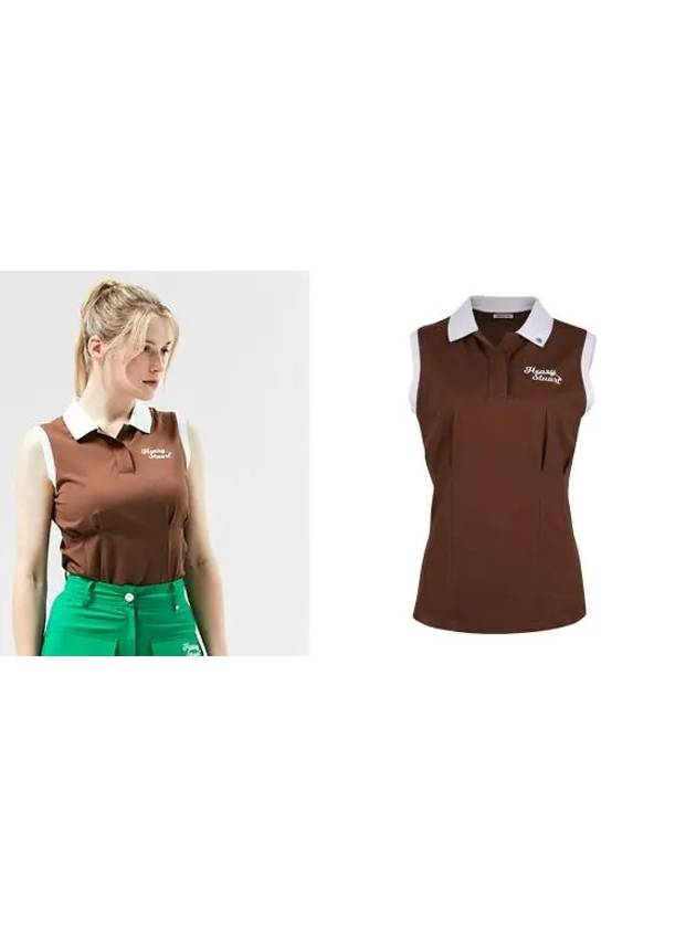 Golf Women s Color Contrast Collar Sleeveless T Shirt Brown - HENRY STUART - BALAAN 3