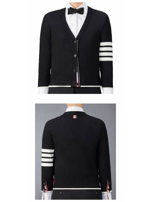 4 Bar Relaxed Fit Fine Merino Wool Cardigan Black - THOM BROWNE - BALAAN 5