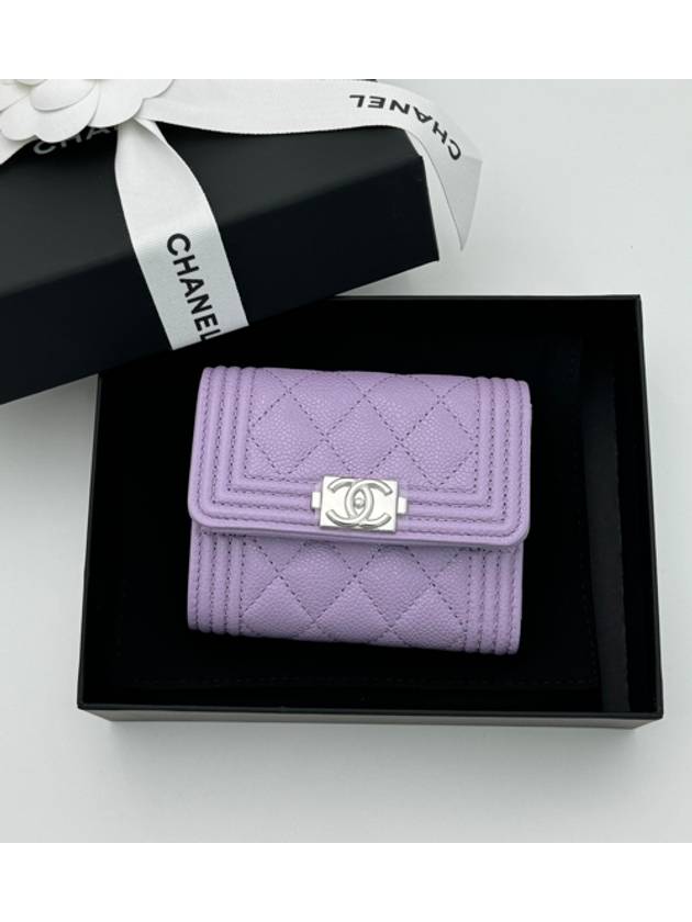 Boy Half Wallet Snap Caviar Purple Silver A81996 - CHANEL - BALAAN 1