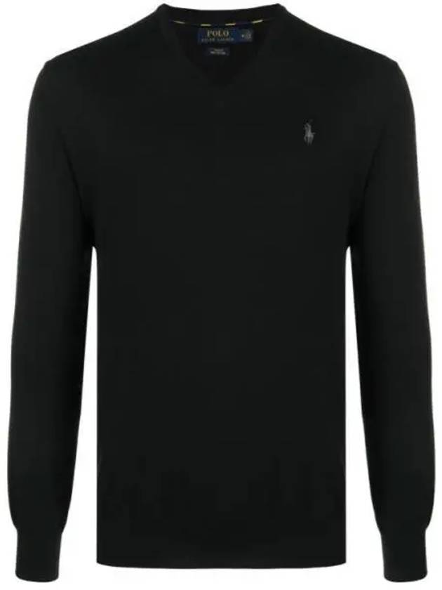 Embroidery Logo V Neck Knit Top Black - POLO RALPH LAUREN - BALAAN 2