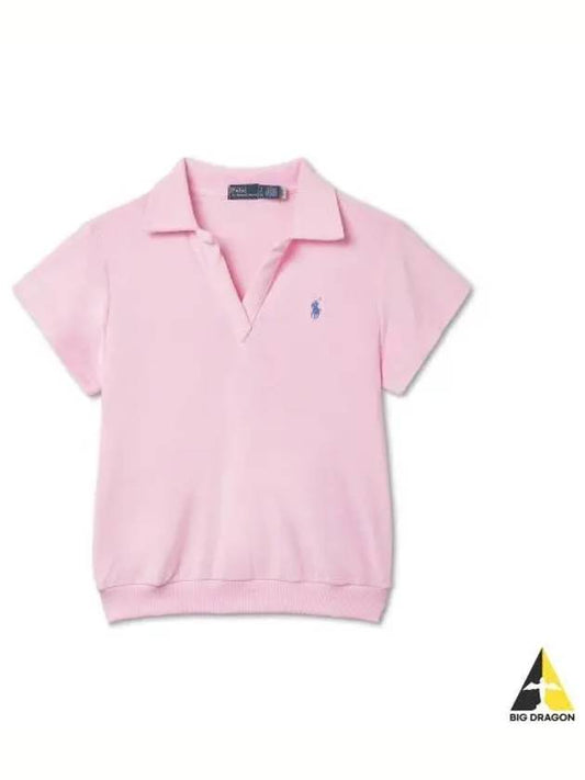 W Shrunken Fit Terry Polo Shirt Pink - POLO RALPH LAUREN - BALAAN 1