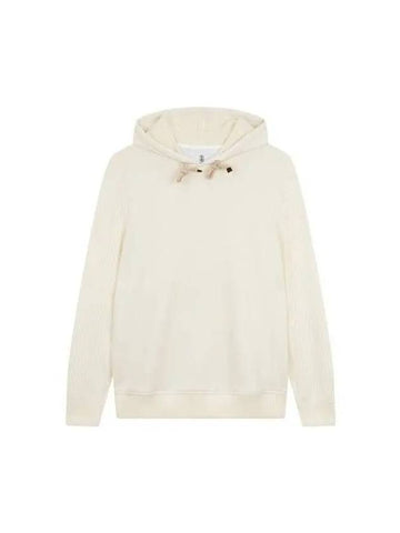 Men s Ribbed Tissue Sleeve Hooded Sweatshirt Ivory 270665 - BRUNELLO CUCINELLI - BALAAN 1