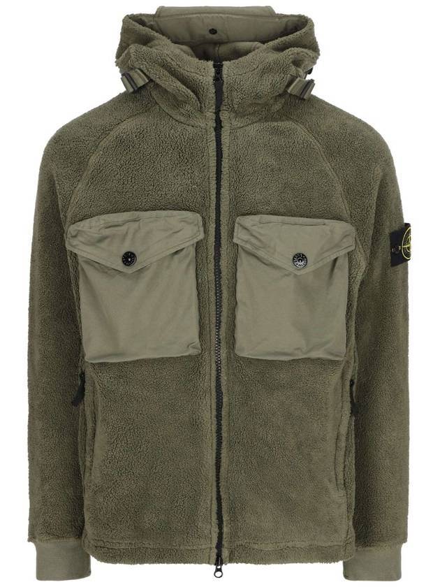 Men's Wappen Patch Shearling Hooded Jacket Khaki - STONE ISLAND - BALAAN 1