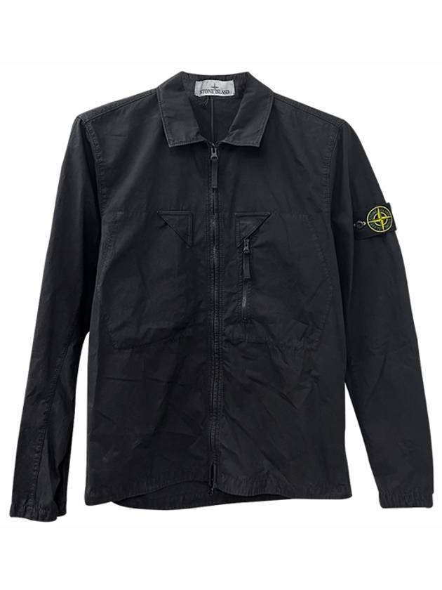 Wappen Patch Old Treatment Zip-Up Overshirt Black - STONE ISLAND - BALAAN 2