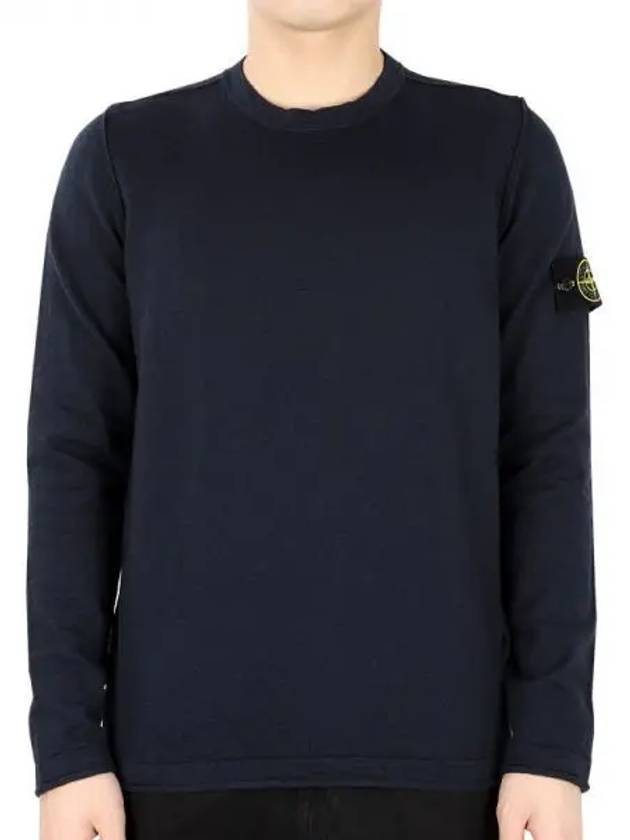 Logo Patch Crew Neck Cotton Nylon Knit Top Navy - STONE ISLAND - BALAAN 2