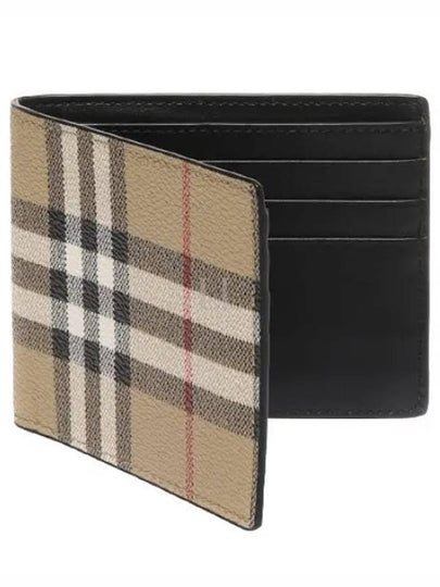 Check Slim Bifold Leather Half Wallet Beige - BURBERRY - BALAAN 2