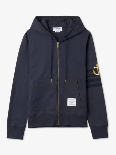 Lightweight Anchor Loopback 4-Bar Zip Up Hoodie Navy - THOM BROWNE - BALAAN 2