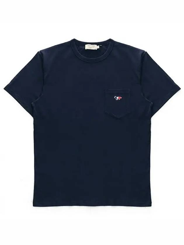 Tricolor Fox Patch Classic Pocket Short Sleeve T-Shirt Navy - MAISON KITSUNE - BALAAN 2