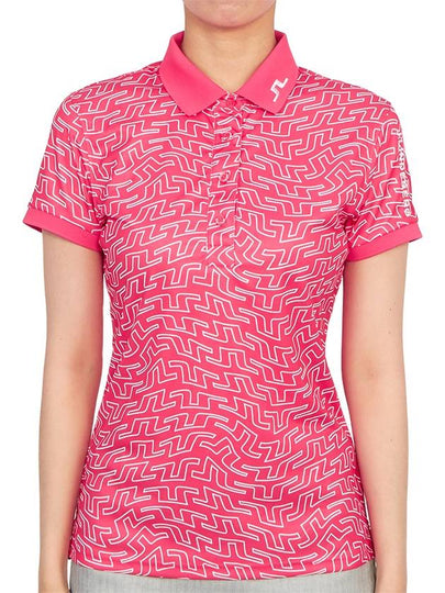 Women's Tour Tech Print Short Sleeve Polo Shirt Azalea - J.LINDEBERG - BALAAN 2