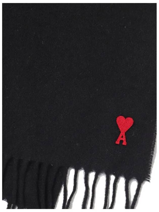 Small Heart Logo Wool Scarf Black - AMI - BALAAN 4