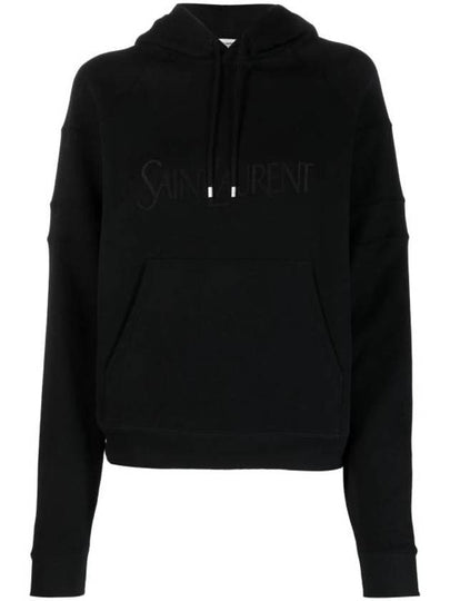 Front Logo Cotton Hoodie Black - SAINT LAURENT - BALAAN 2