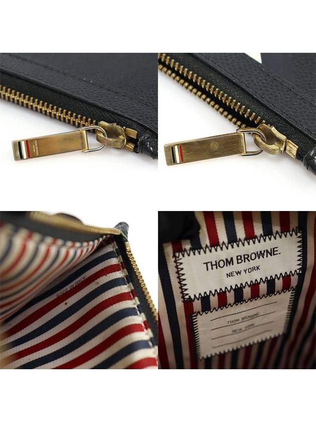 MAC027A Black Pebble Grain Leather Diagonal Stripe Medium Document Clutch - THOM BROWNE - BALAAN 7