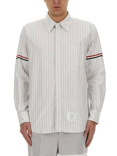 Stripe Oxford Armband Long Sleeve Shirt Grey - THOM BROWNE - BALAAN 2