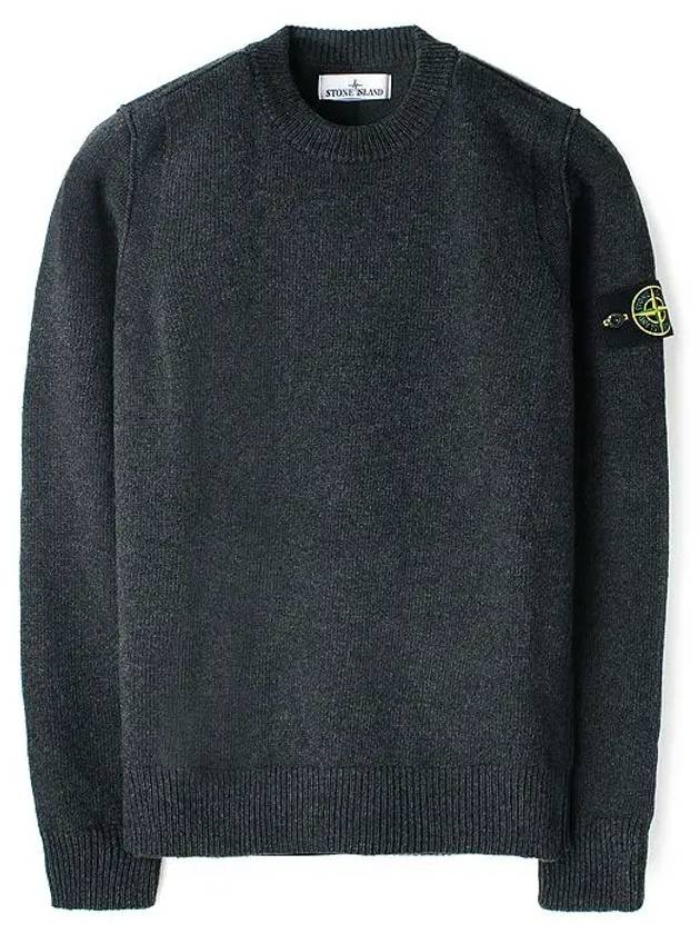 Logo Patch Crew Neck Wool Knit Top Melange Charcoal - STONE ISLAND - BALAAN 2